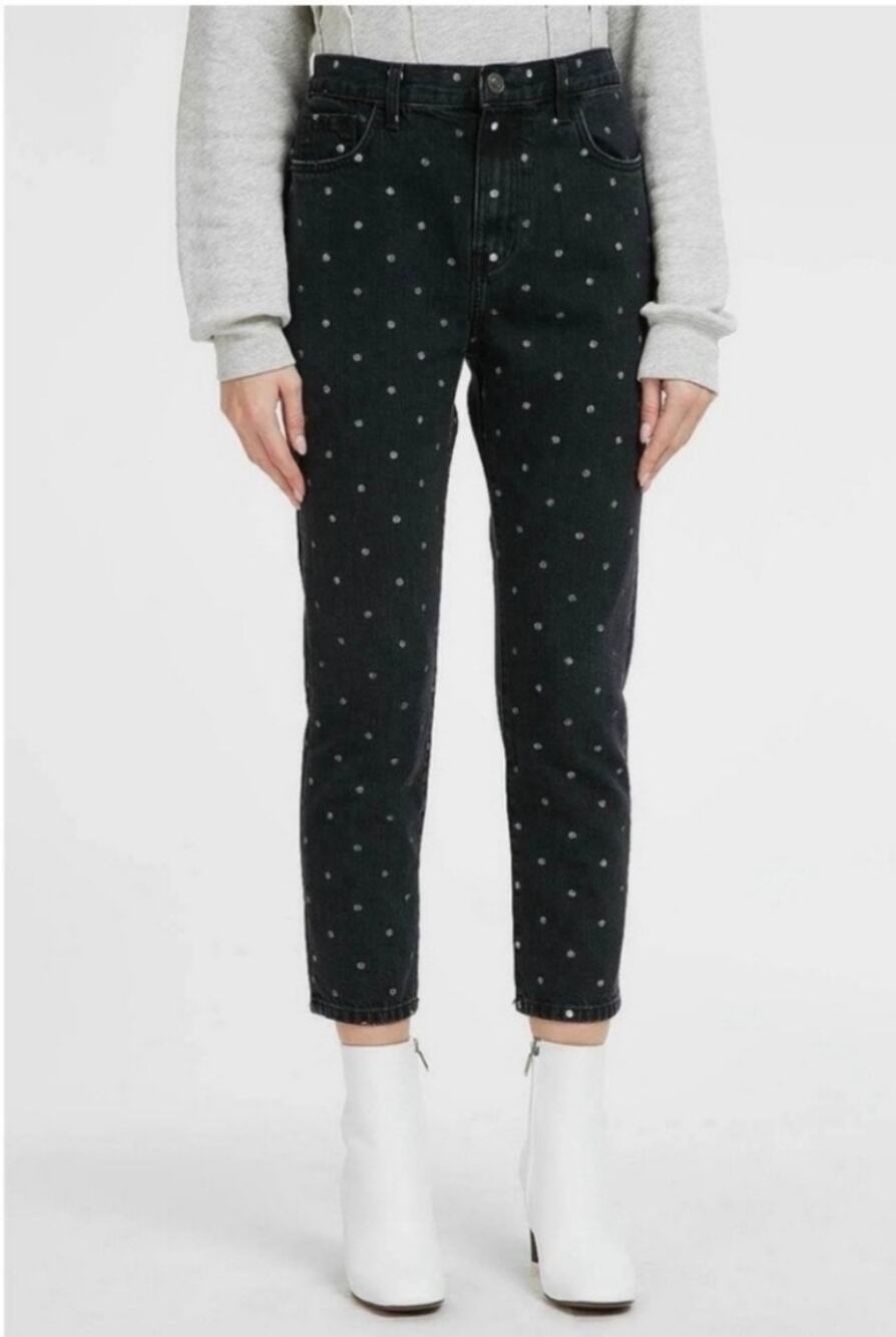 Current/Elliot The Vintage Polka Dot Cropped Slim Jeans Size 26 Black Wash
